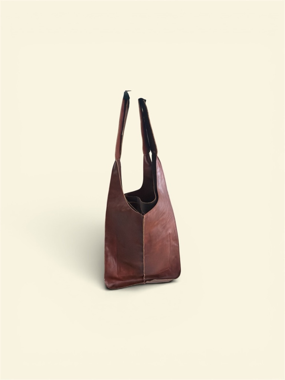 Leather Shoulder Tote Bag in Brown